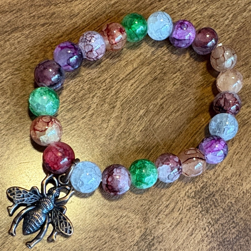 Multicolor Beaded Bracelet with Bee Charm - Picture 3 of 5